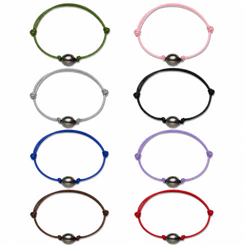 Tahitian Baroque Pearl Knotted Leather Bracelet set by House of Pearls-TA; 8 colors on white background