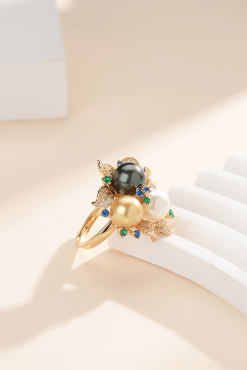 Three Color Pearl Floral Ring - Rings made with hand-selected pearls from House of Pearls
