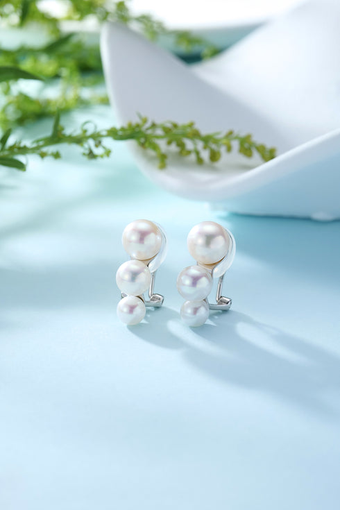 Three Pearls Clip Stud Earrings - Earrings made with hand-selected pearls from House of Pearls
