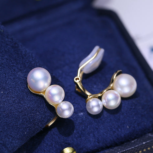Three Pearls Clip Stud Earrings - Earrings made with hand-selected pearls from House of Pearls