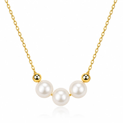 Pearl Necklace by House of Pearls-JT, three 6-7mm freshwater pearls on a gold chain