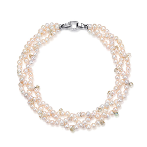 Triple Stand White Freswhater Pearl Crystal Twisted Necklace - Necklaces made with hand-selected pearls from House of Pearls