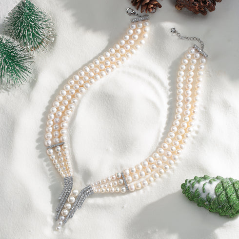 Triple Strand White Freshwater Pearl Necklace - Necklaces made with hand-selected pearls from House of Pearls