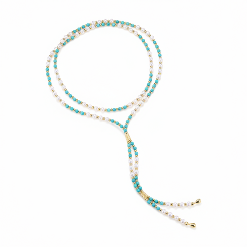 Turquoise and Pearl Beaded Long Necklace - Necklaces made with hand-selected pearls from House of Pearls