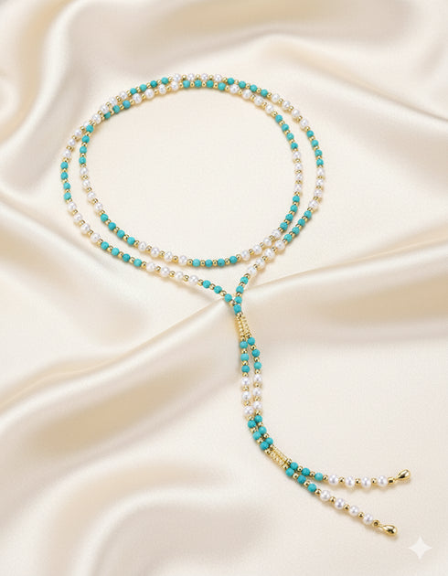 Turquoise and Pearl Beaded Long Necklace - Necklaces made with hand-selected pearls from House of Pearls