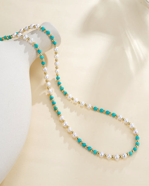 Turquoise and Pearl Beaded Long Necklace - Necklaces made with hand-selected pearls from House of Pearls