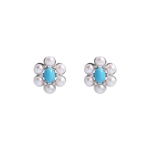 Turquoise & Freshwater Pearl Floral Earrings - Earrings made with hand-selected pearls from House of Pearls