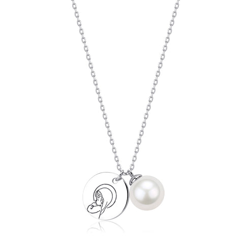 Virgin Mary Charm & Pearl Pendant Necklace, silver chain with twin pearls, House of Pearls-TA.