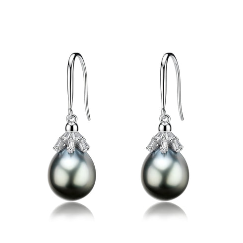 Tahitian South Sea Pearl Eclipse Stud Earrings by House Of Pearls XM, silver-tone drop earrings with dark pearls