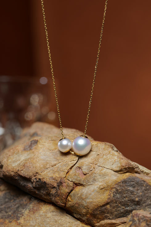 White Akoya Dual Pearl Pendant Necklace 18K Gold - Necklaces made with hand-selected pearls from House of Pearls
