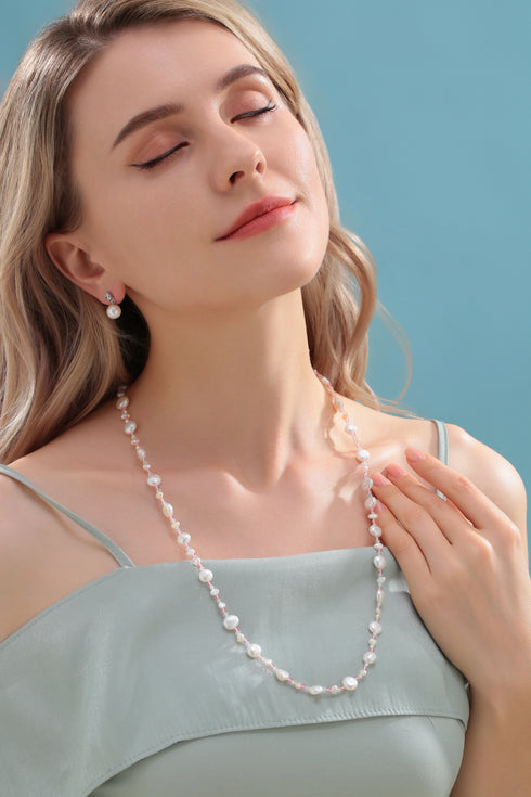 White Baroque Freshwater Pearl Necklace with Pastel Beads - Necklaces made with hand-selected pearls from House of Pearls