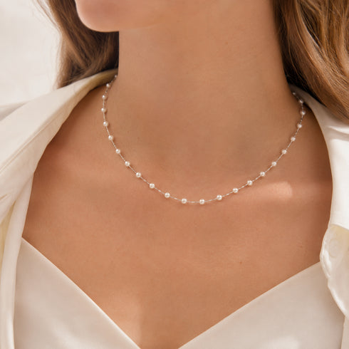 Dainty 4-5.5mm white freshwater pearl station necklace by House Of Pearls - TA