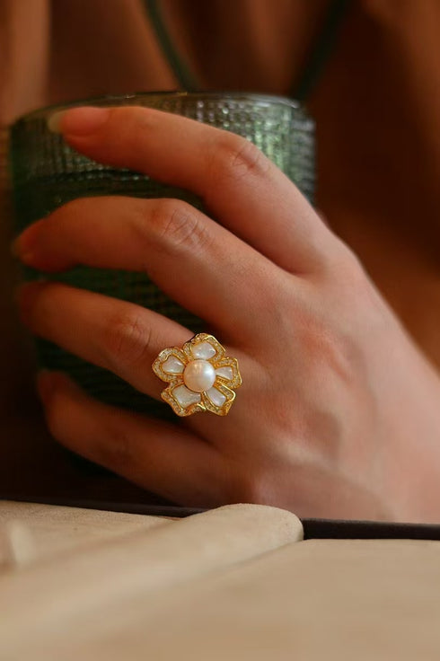 White Shell Flower Pearl Ring - Rings made with hand-selected pearls from House of Pearls