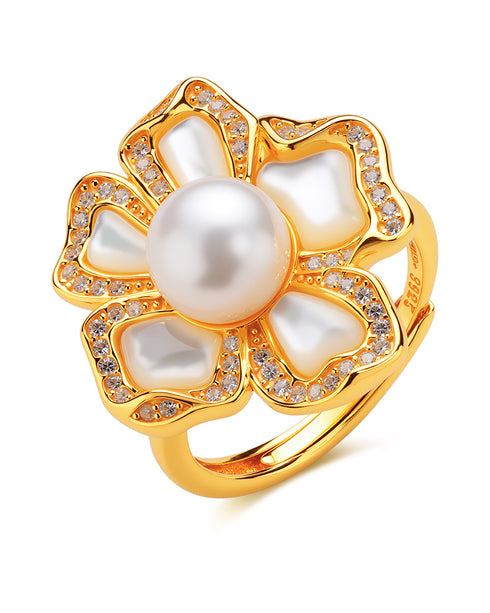 White Shell Flower Pearl Ring - Rings made with hand-selected pearls from House of Pearls