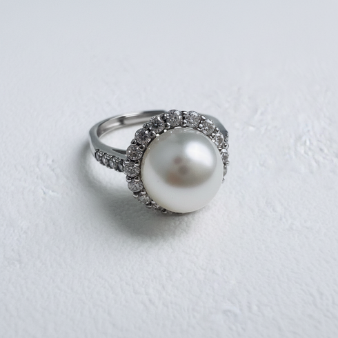 White South Sea Pearl FULL Cubic Zirconia Ring - LAST PIECE - Pendant made with hand-selected pearls from House of Pearls