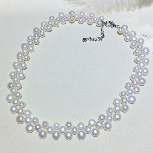 White Triple Strand Coin Shaped Freshwater Pearl Strand Necklace - Necklaces made with hand-selected pearls from House of Pearls