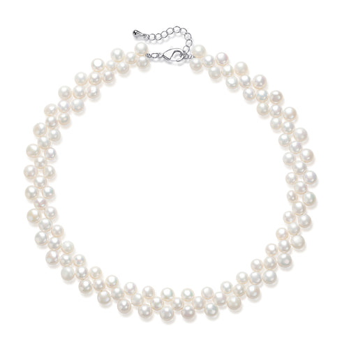 White Triple Strand Coin Shaped Freshwater Pearl Strand Necklace - Necklaces made with hand-selected pearls from House of Pearls