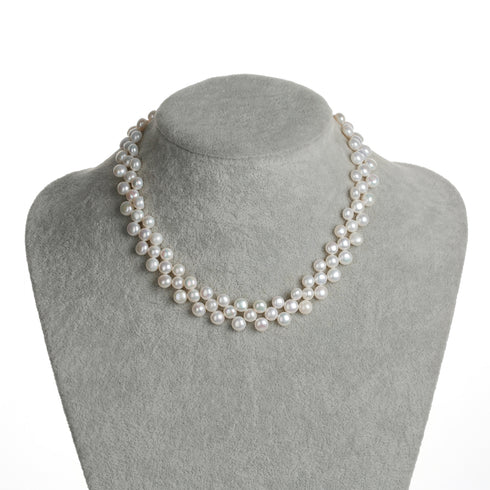 White Triple Strand Coin Shaped Freshwater Pearl Strand Necklace - Necklaces made with hand-selected pearls from House of Pearls