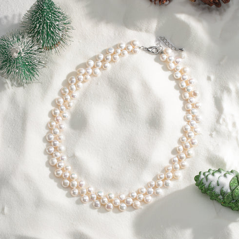 White Triple Strand Coin Shaped Freshwater Pearl Strand Necklace - Necklaces made with hand-selected pearls from House of Pearls