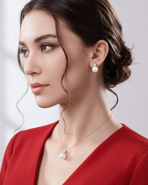 8-9mm White Freshwater Pearl Necklace & Earring Jewelry Set