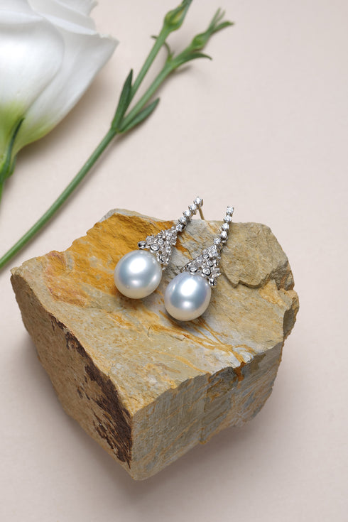 Earrings: House Of Pearls celestial drop with 8–9mm freshwater pearls and CZ crystals (pair)