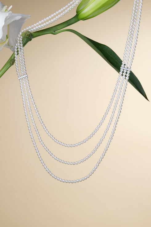 3-4mm Freshwater Pearl Triple-Layered Design Necklace - Necklaces made with hand-selected pearls from House of Pearls