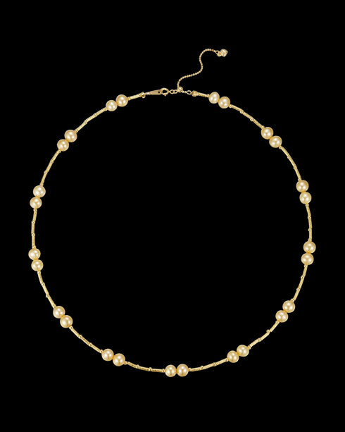 Freshwater Dyed Golden Pearl Gold Tube Necklace