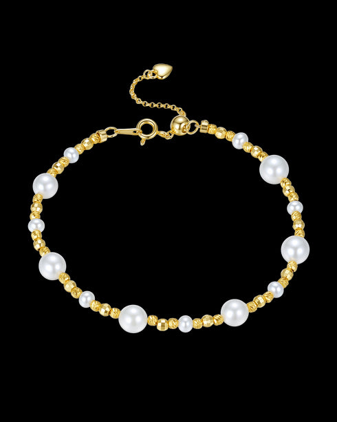 4–8mm Freshwater Pearl and Gold Bead Necklace & Bracelet Set