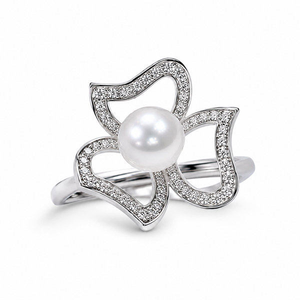 Aurora White Freshwater Pearl Floral Ring | AAAA Pearl | House of