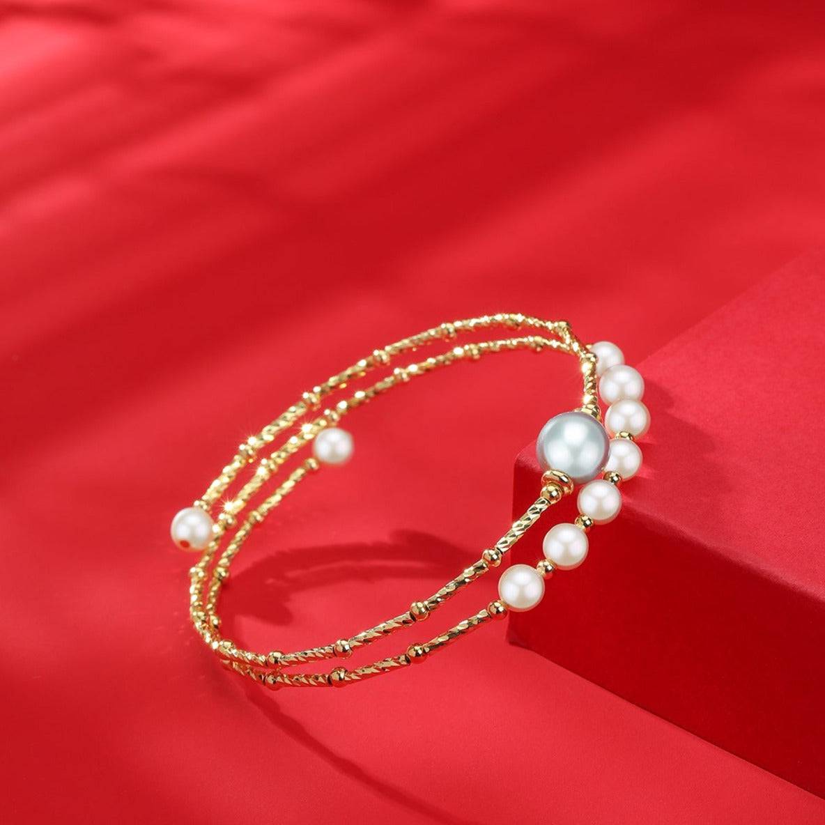 Dual-Layer Gold Beaded Grey Freshwater Pearl Bracelet | House Of Pearls