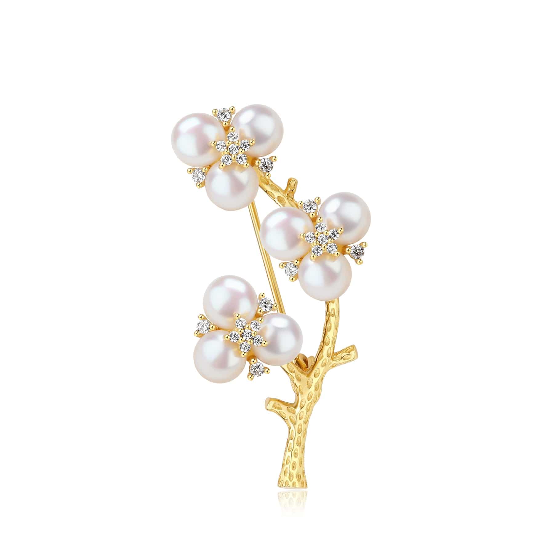 アクセサリー NANO gold plated pearl brooch SILVER 950 Freshwater Pearl Tree Brooch Cubic Zirconia Gold Plated NWT