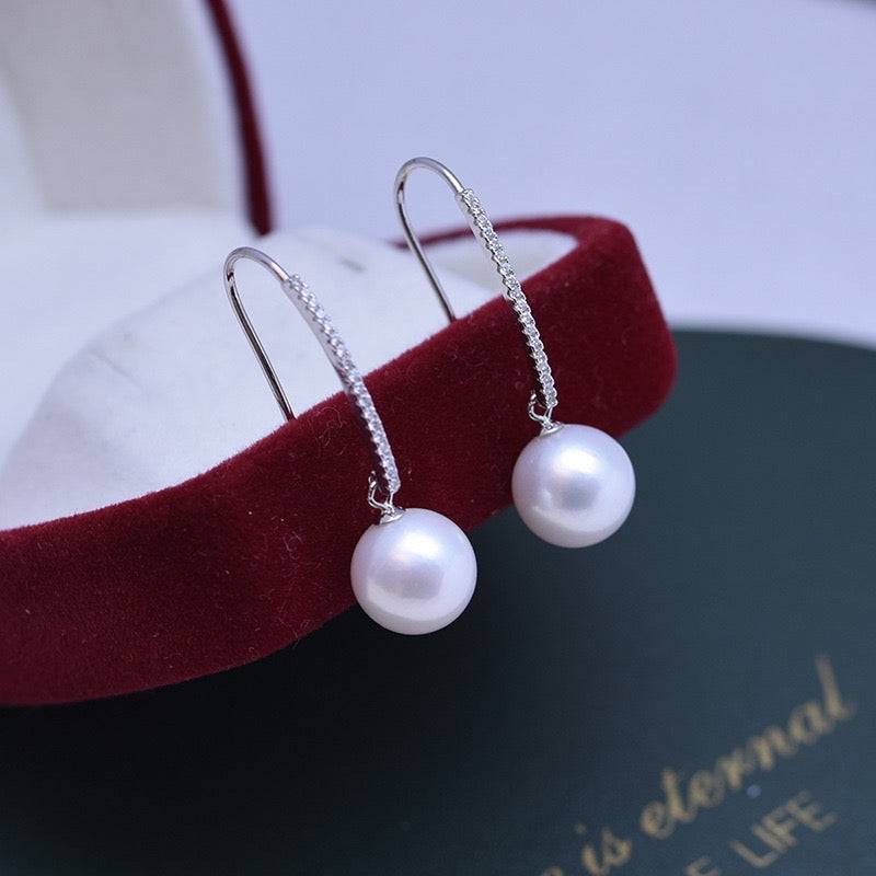 White Beaded Pearl Hoop Earrings - Lightweight & Unique, Silver Plated