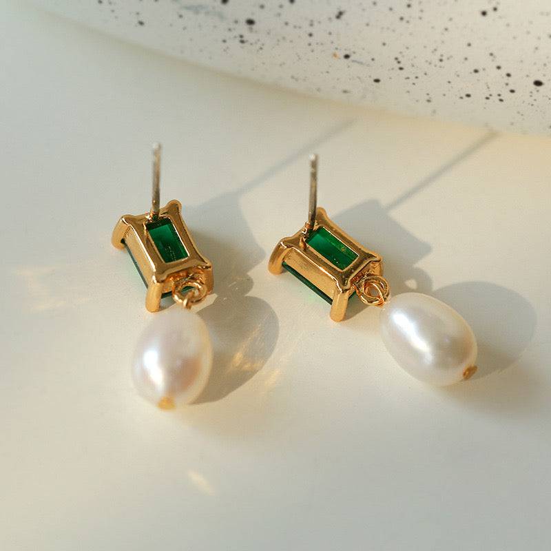 GOLD PEARL CZ DROP EARRINGS main image 1