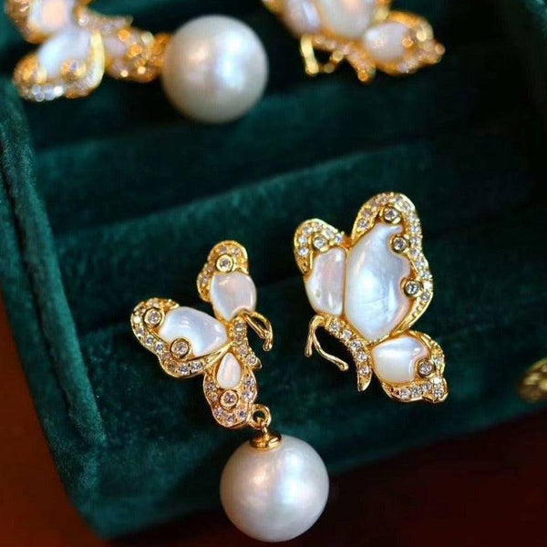 Camila Gold Earrings in Pink Mother-of-Pearl