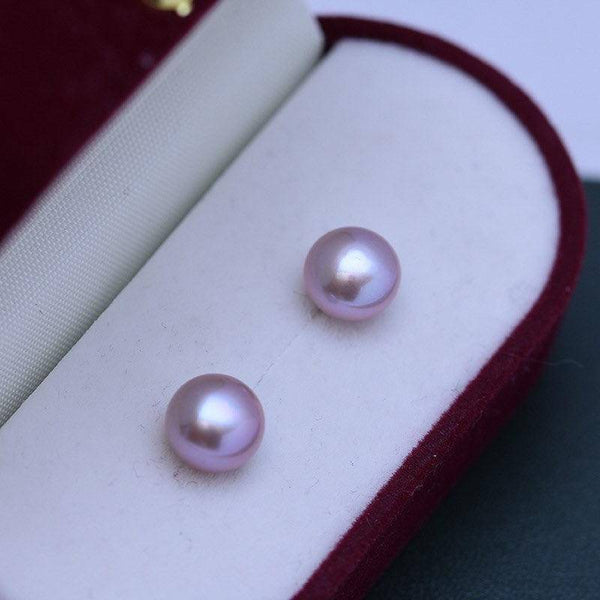 Perple Perl Purple Button Freshwater Pearl Stud Earrings