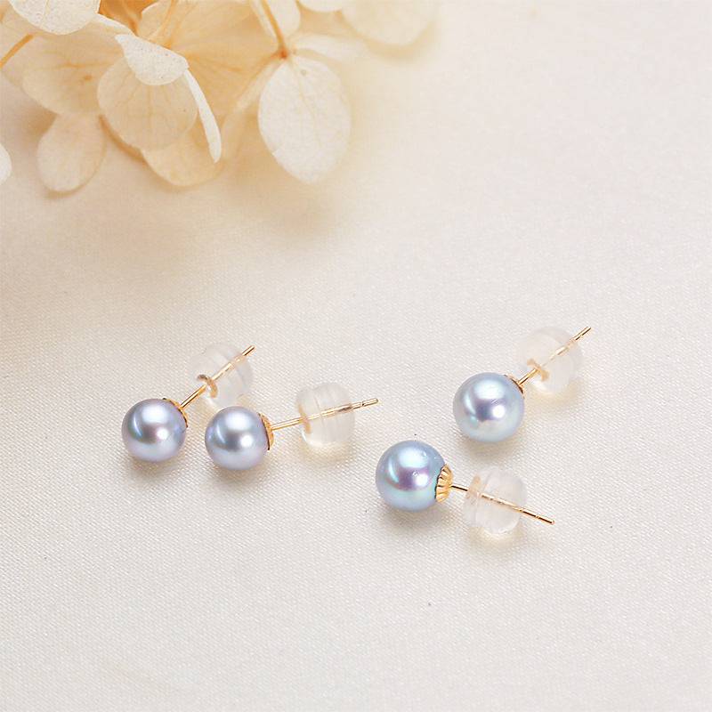 Silver-Blue Akoya Pearl Stud Earrings 4-8mm House Of Pearls