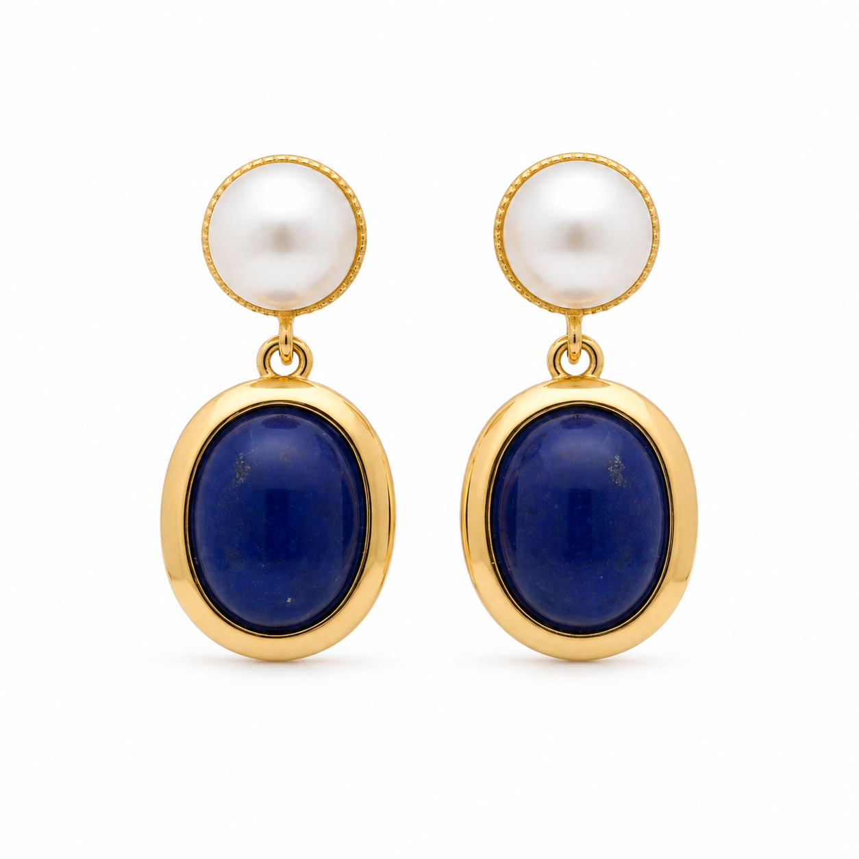 Dark Blue Lapis Lazuli Pearl Drop Earrings - House Of Pearls