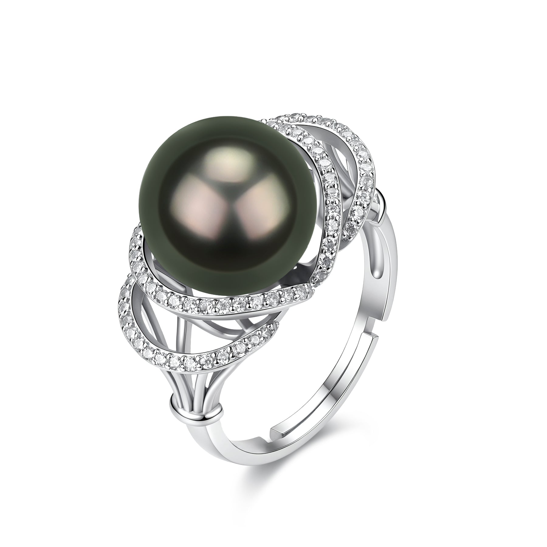 PLOW /Pearl リング (Sphere Ring black) 11-12mm Tahitian South Sea Pearl Ocean Weave Ring | House of