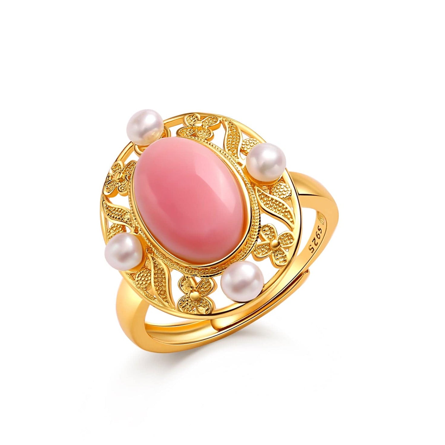 Counch Shell Ring Stylish Pink Queen Conch Shell Pearls Ring Gold Vermeil | House Of Pearls