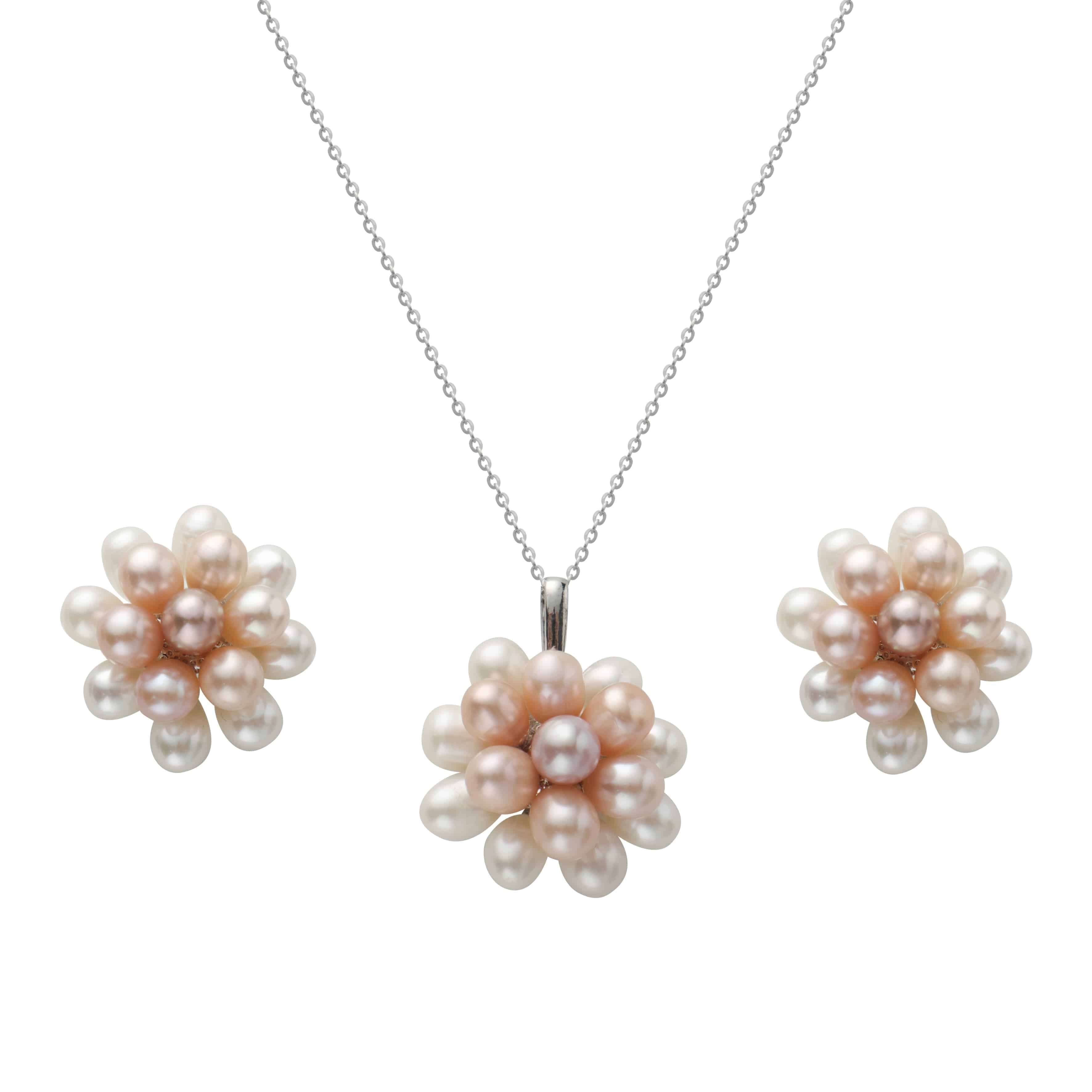 AAA Quality White Freshwater Cultured Pearl Set - Sterling Silver Pendant & Earrings Gift For Women
