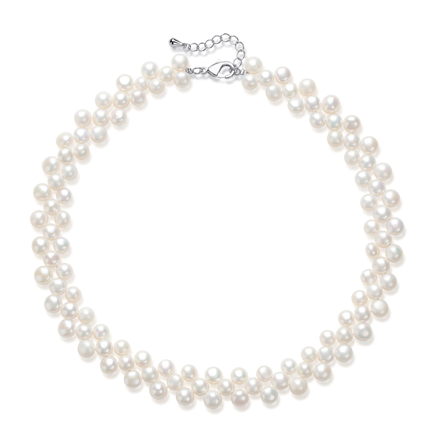 White Triple Strand Coin Shaped Freshwater Pearl Strand Necklace