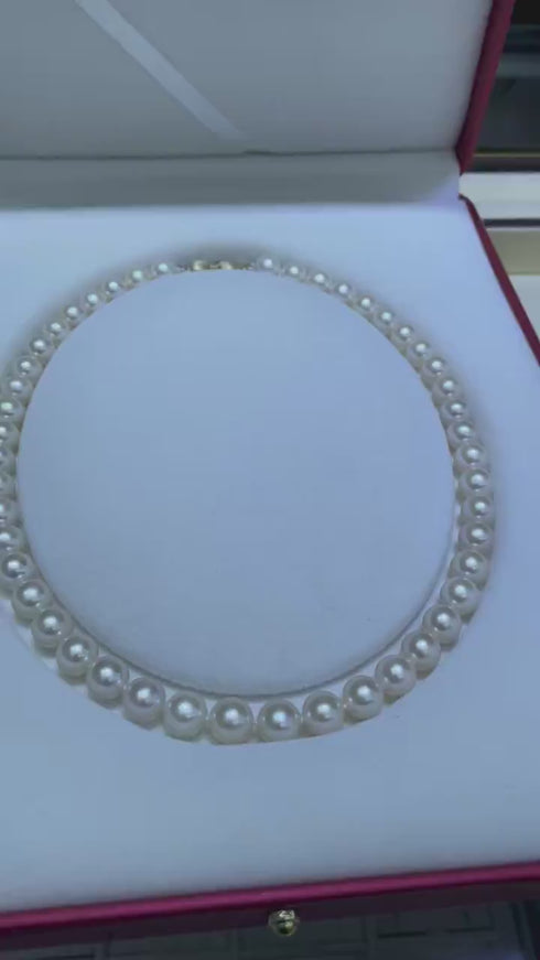 9-10mm Akoya White Natural Freshwater Pearl Necklace – 14-48 Inches – Yellow Gold Plated – Handmade